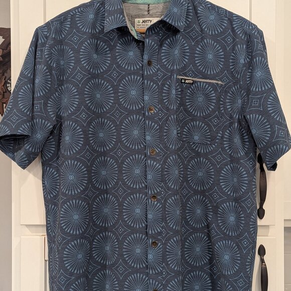 Jetty Garwood Mens Button Up Shirt Navy Blue Medallion Print Size Large Cotton - Picture 1 of 9